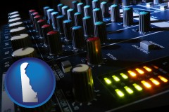 delaware map icon and a recording studio mixer