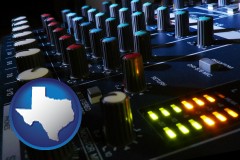 texas map icon and a recording studio mixer